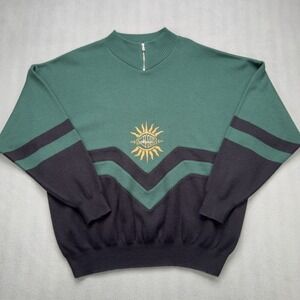 Vintage Bogner Sunsports Quarter Zip Wool Acrylic Sweater XXL Green Black
